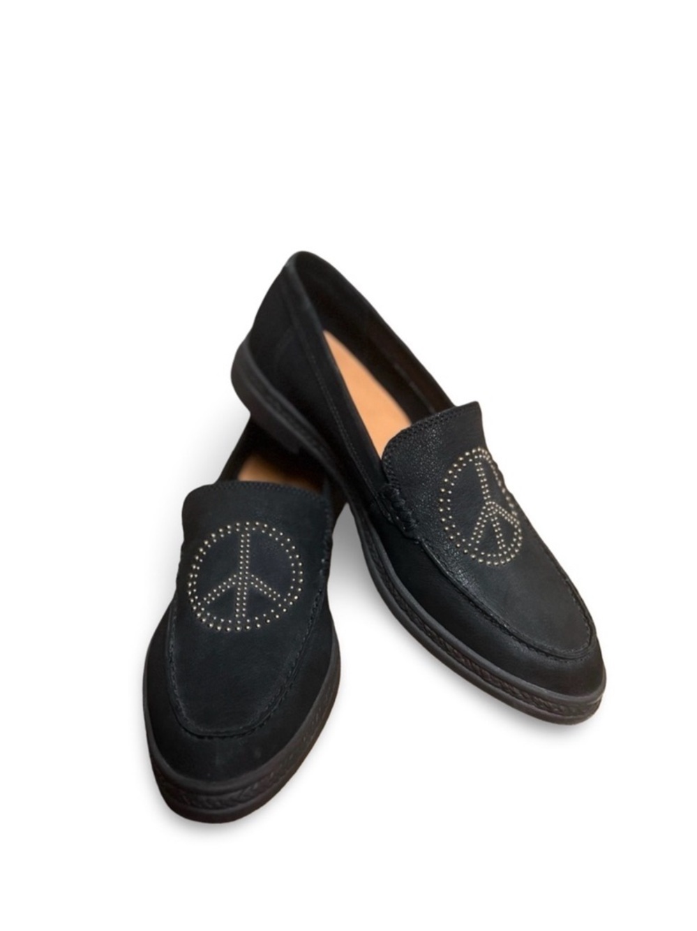 Lucky Brand Leather Loafers with Studded Peace Sign size 8.5 New
